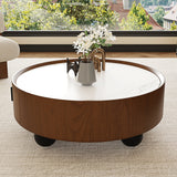 Round Solid Wood Coffee Table with Storage Bouguer Walnut/Brown