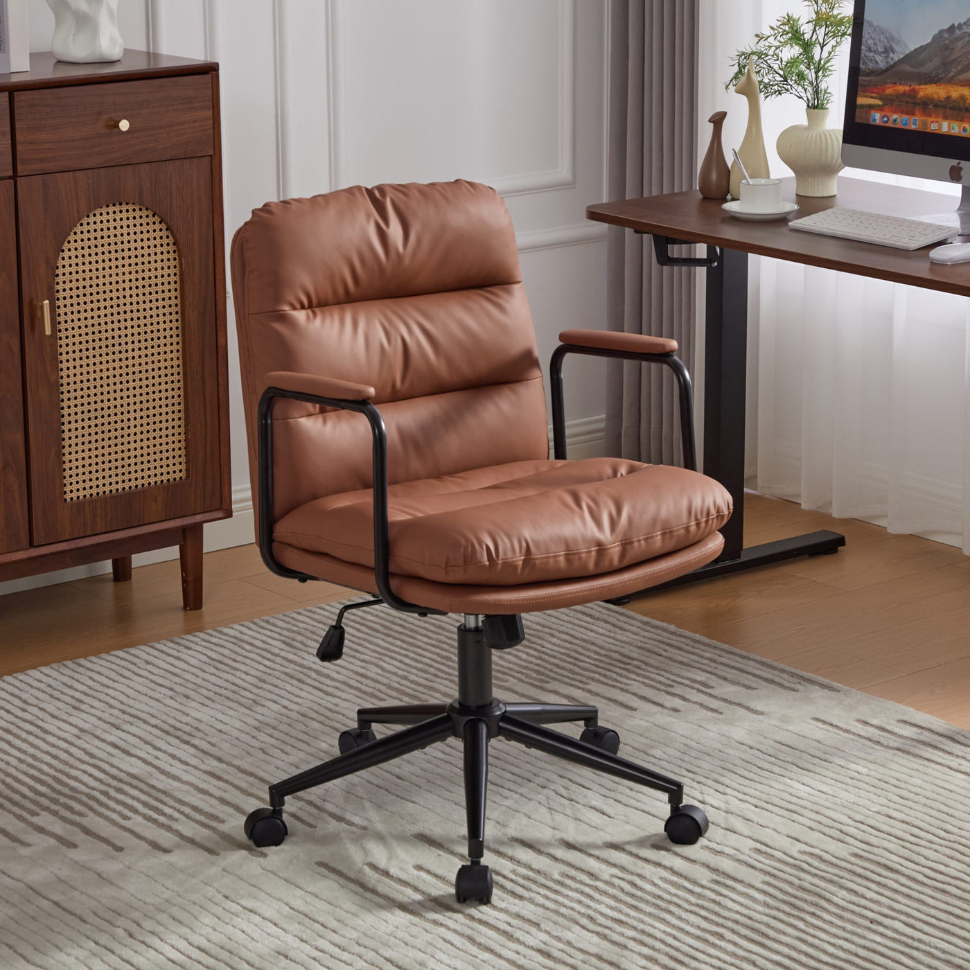 Office Chair,Mid Back Home Office Desk Task Chair with Wheels and Arms Ergono...