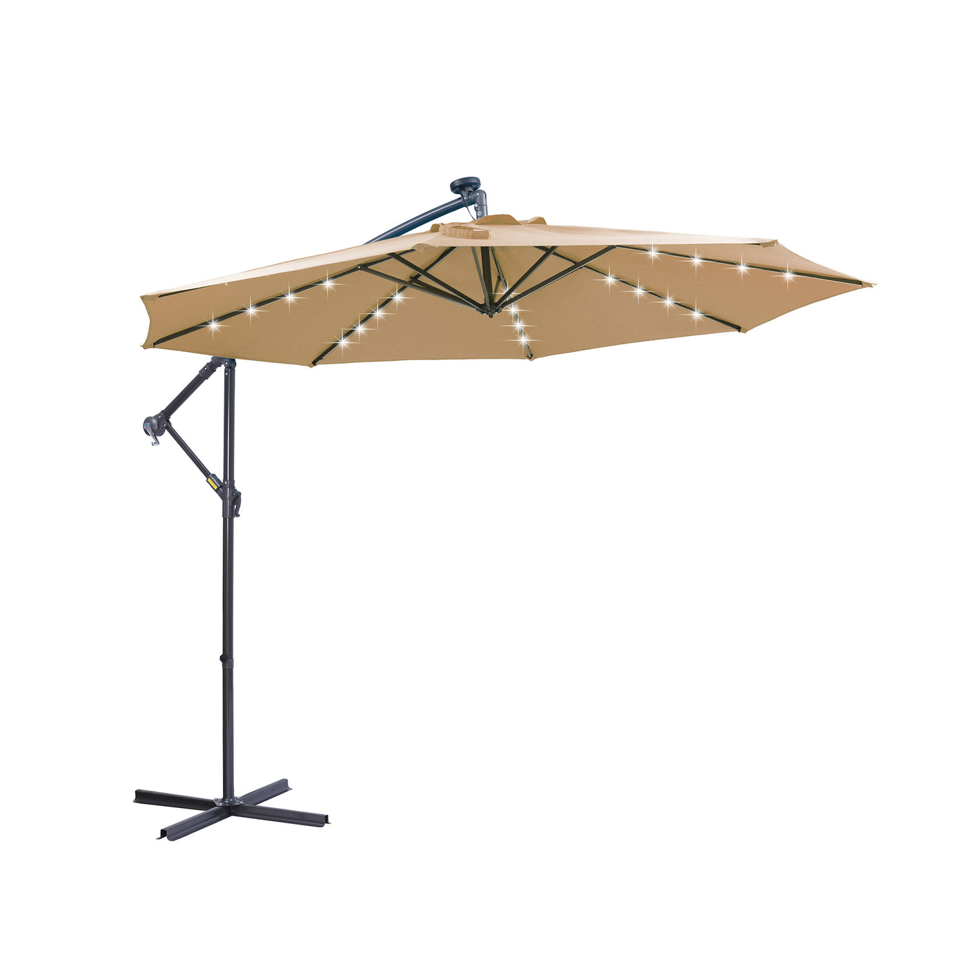 10ft Cantilever Patio Umbrella LED Lights Hanging Taupe
