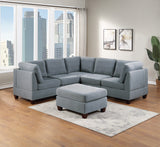 6-Piece Grey Linen Modular Sectional Couch with Corner Wedge