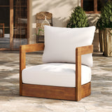 Outdoor Club Chair Acacia Wood Tub Shape Teak Beige Cushion