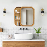 Wood Framed Wall Mount Mirror Cabinet with Storage Shelves
