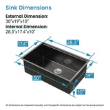 Stainless Steel Undermount Kitchen Sink 30"x19" Single Bowl