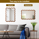 Yellowish Brown 24'x36' Wavy Rectangle Solid Wood Frame Decorative Mirror,For Be