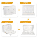 Farmhouse Style Solid Pine Murphy Bed Chest Cube with Charging Station and Storage Drawer, Full, White