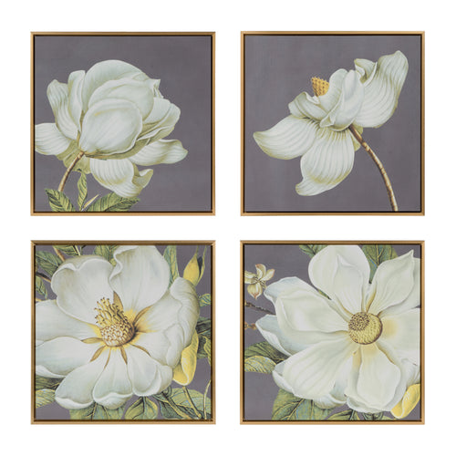 Set of 4 White and Gold Botanical Wall Art Prints 20" x 20