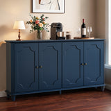 Blue Farmhouse Sideboard Buffet Cabinet, 4 Door Vintage Storage Credenza with De