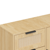 Modern Rattan Wood Dresser Wood Storage Cabinet Sideboard for Bedroom