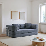 Sofa Bed Floor 5-in-1 Corduroy Gray Convertible Pillow Blanket 74.8 In