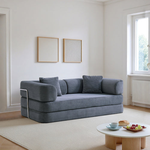Sofa Bed Floor 5-in-1 Corduroy Gray Convertible Pillow Blanket 74.8 In