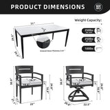 7PC Outdoor Patio Dining Set, 35.5"x71" Table, Marble Top