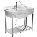 304 Stainless Steel Outdoor Utility Sink with Workbench & Storage Shelf