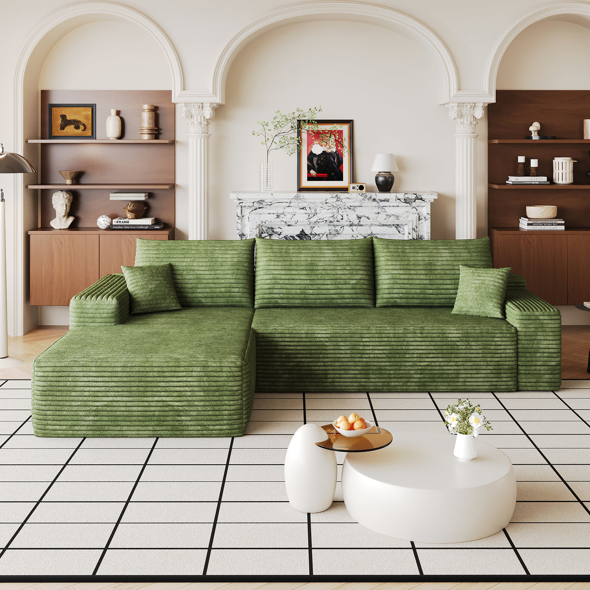 Fabric Chaise Sofa Green
