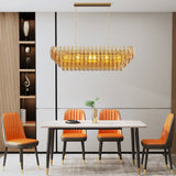 Chandelier Rectangle Gold 12-Light Smoke Glass Modern Living Room 54 In