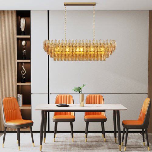 Chandelier Rectangle Gold 12-Light Smoke Glass Modern Living Room 54 In