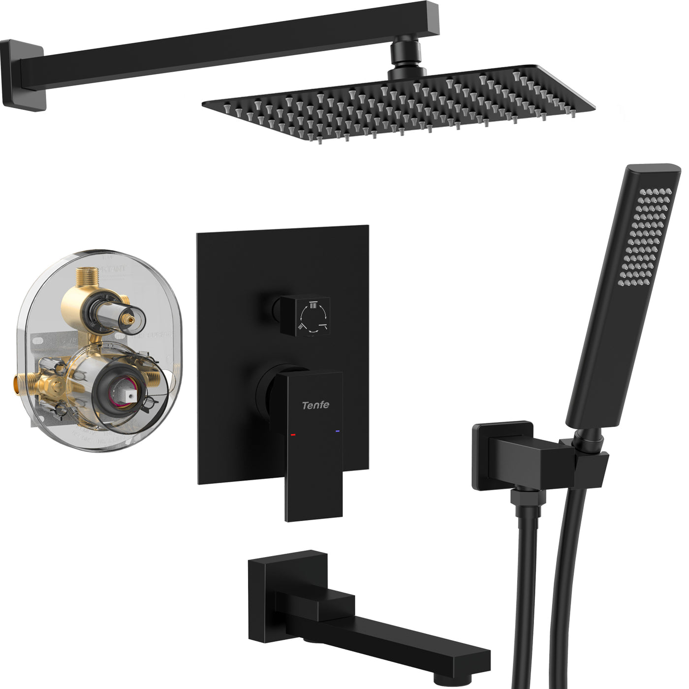 Matte Black 3 Function NPT Shower Faucet System with Handheld