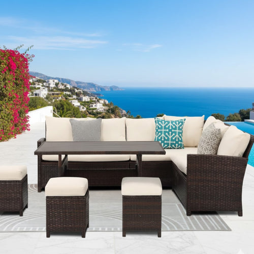 Outdoor Sectional Set PE Rattan 7 Piece Seats 8