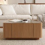 Square Engineered Wood Coffee Table with Storage Natural Walnut