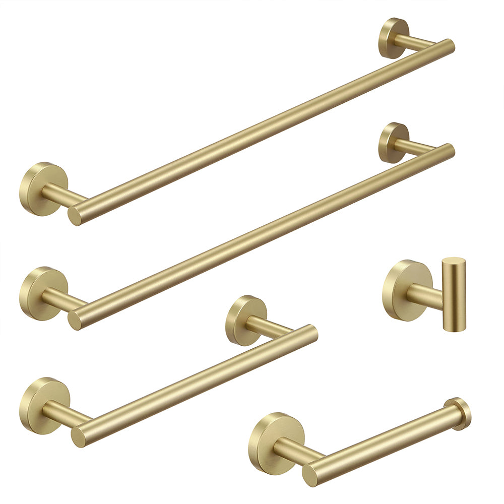 Brushed Nickel Gold 5-Piece Stainless Steel Bathroom Hardware Set