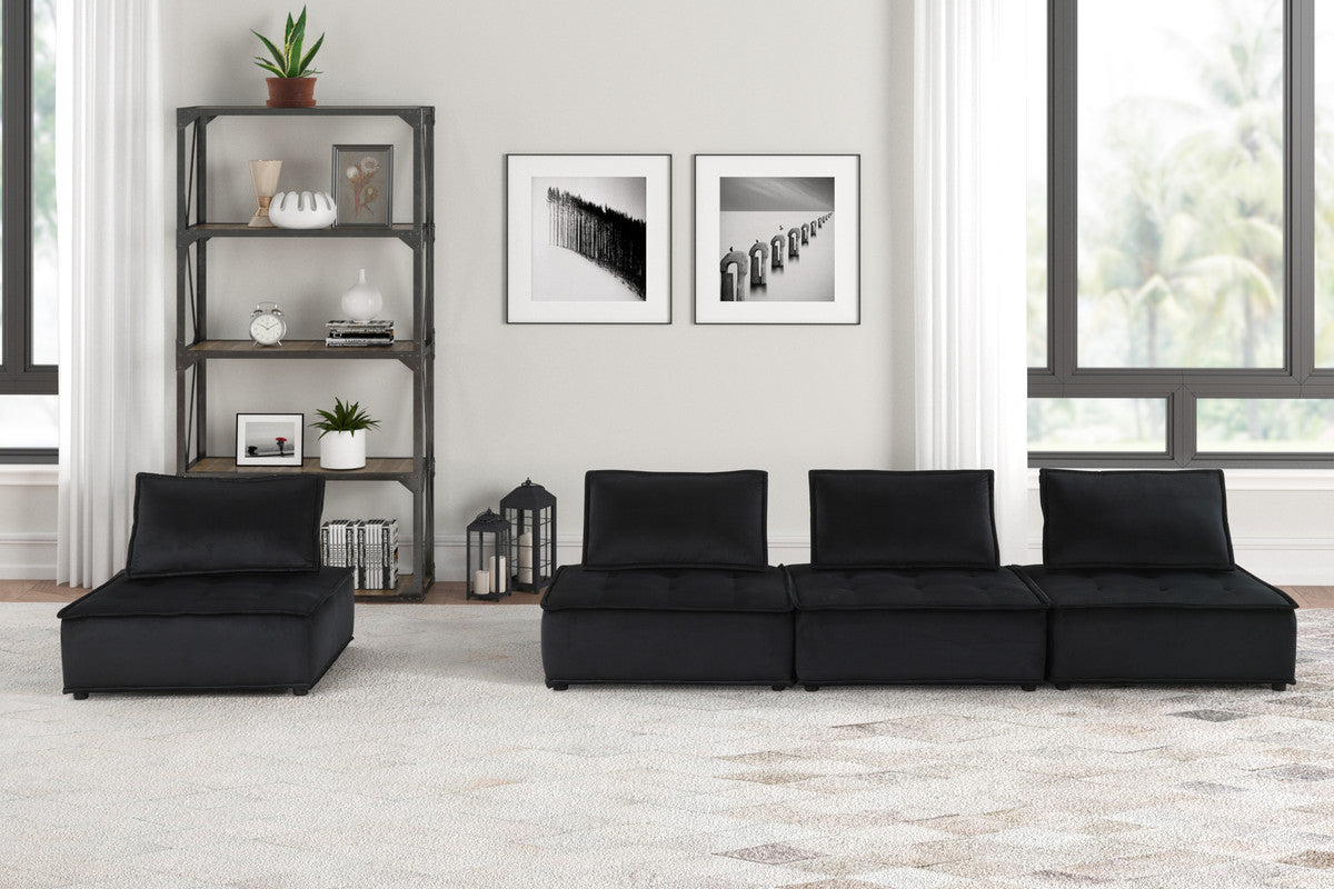 Aveline 120" Black Velvet 4 Piece Modular Sofa