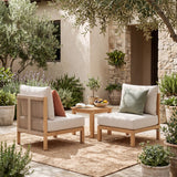 Acacia Wood Patio Club Chairs Set of 2 Rope Woven Beige