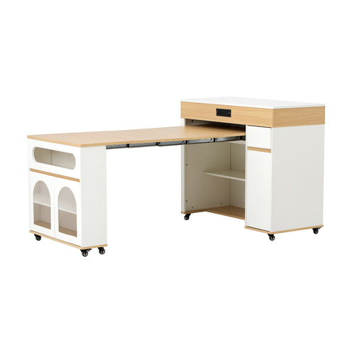 Extendable Dining Table Rolling Kitchen Island with Storage