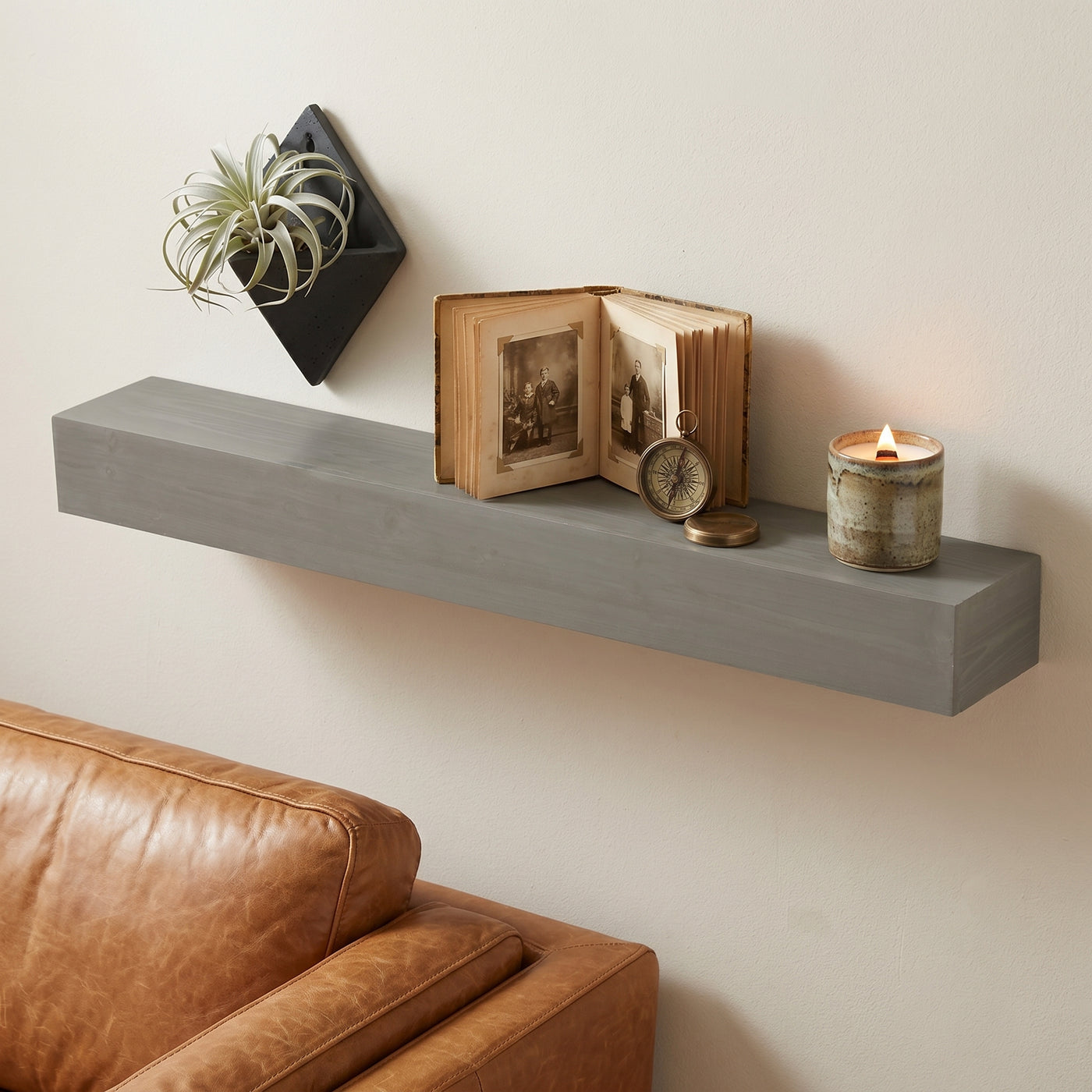 48" Fir Wood Floating Shelf Fireplace Mantel Grey Modern Decor
