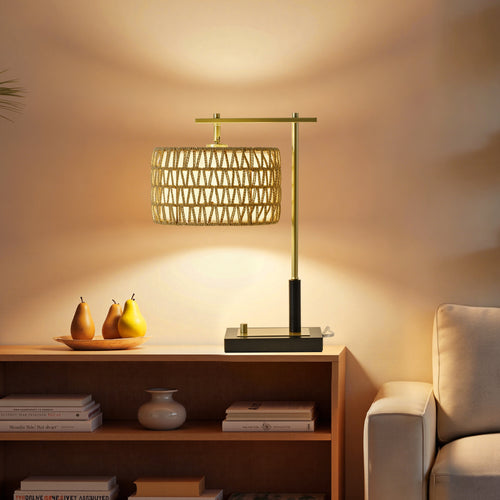 19" Table Lamp Set of 2 with Rope and White Fabric Shade