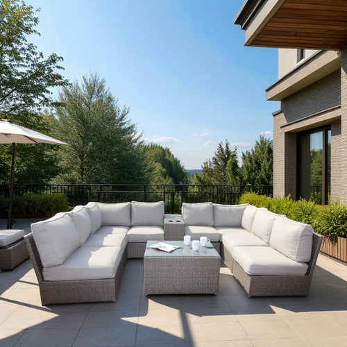 Outdoor Sectional Set HDPE Wicker Aluminum Gray 10 Piece Seats 6