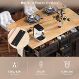K&K 56.5'' Kitchen Island with Drop Leaf, Power Outlet, Embossed Vertical Stripe
