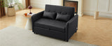 Convertible Sleeper Sofa Bed Loveseat Black PU Leather USB Ports