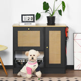 Elevated Pet Feeding Station with 2 Bowls Anti-Tip Rattan