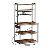 5 ft Power Strip Bakers Rack with Hooks and Spice Shelf