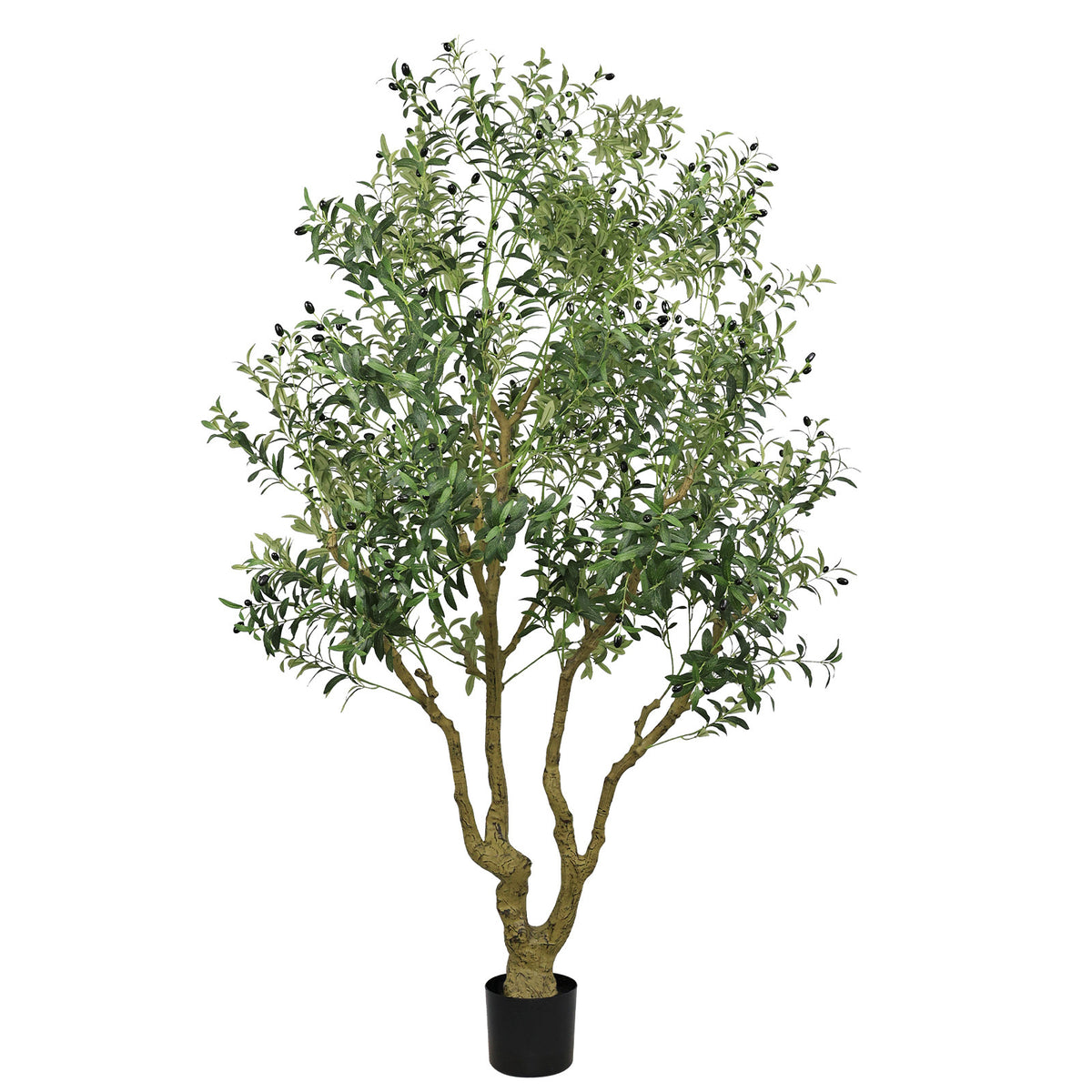 8FT Tall Artificial Olive Tree - Large Faux Potted Tree with Natural Trunk and L