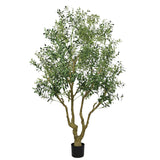 8FT Tall Artificial Olive Tree - Large Faux Potted Tree with Natural Trunk and L