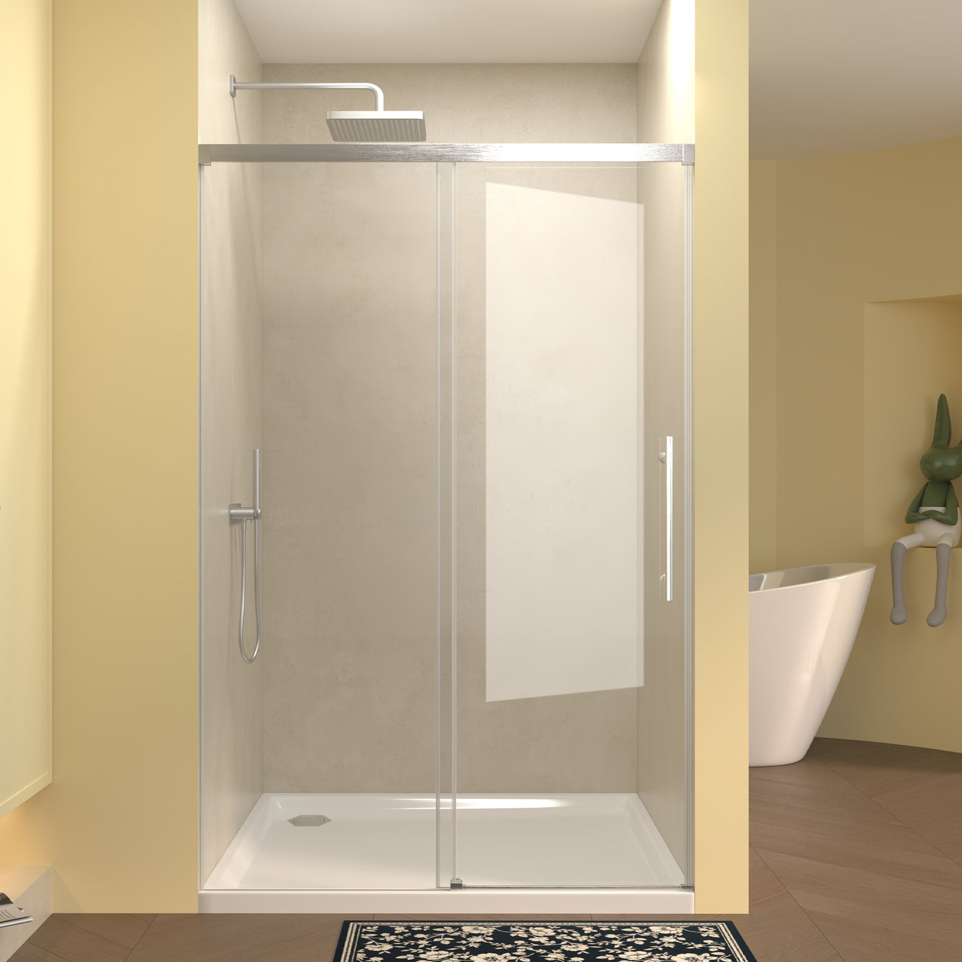 48" x 72" Frameless Sliding Shower Door, Tempered Glass