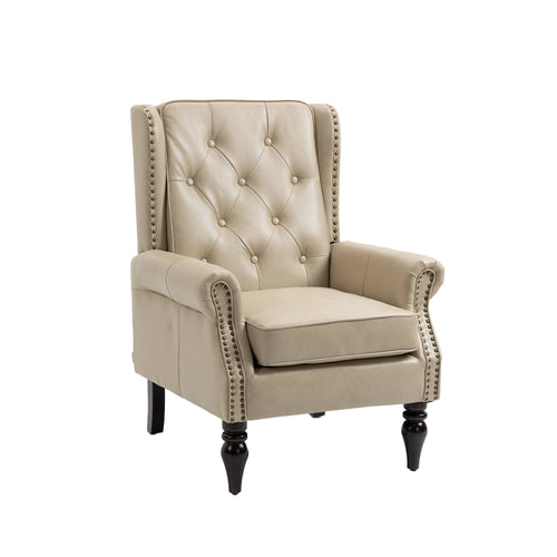 Accent Lounge Chair PU Leather Camel Rubber Wood Legs Sinuous Springs 250 LB
