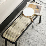 Modern Style Black Color Solid Oak Wood Dining Bench with Rattan Detail