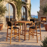 30.5 Inch Seat Height Outdoor Acacia Solid Wood Patio Furniture Set, Black Pe Woven Rope, Breathable and Comfortable,Indoor & Outdoor Use,Teak Finish+Black Rope(set of 5)