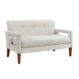 Beige Chenille Loveseat with Pocket Coils and Wood Legs