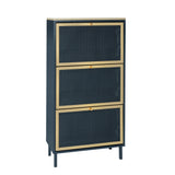 3 Metal Door Shoe Rack, Freestanding Modern Shoe Storage Cabinet, Metal rattan