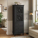 63' Tall Farmhouse Vintage Decorative Cabinet with Carved Door & 3 Drawers, Free