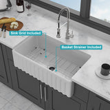 33" White Farmhouse Sink - 33 x 18 x 10 inch Kitchen Sink Apron-front White