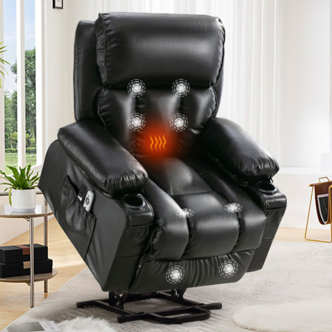 Electric Power Lift Chair with Heat and Massage, Black Fleece