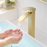 Brushed Gold Single Hole Modern Bathroom Sink Faucet