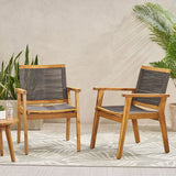 Outdoor Dining Chair Acacia Wood Dark Gray Rope Weave Set of 2