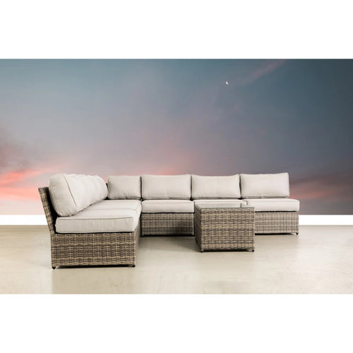 Outdoor Sectional Set HDPE Wicker Gray 8 Piece Aluminum Frame Seats 6