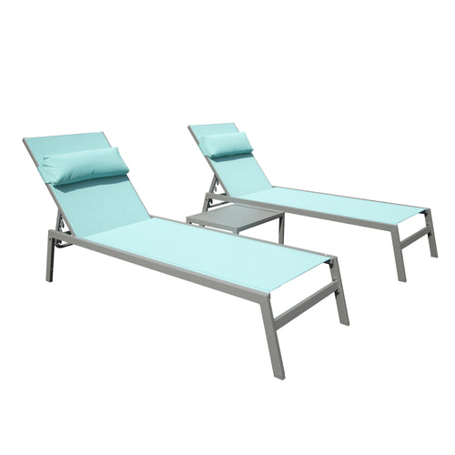 Patio Chaise Lounge Set of 3, Aluminum Pool Lounge Chairs with Side Table