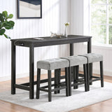 Industrial Bar Table Set with Power Outlet, 4-Piece Dining