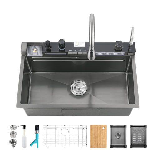 304 Stainless Steel Pull-Out Kitchen Sink 30"x18" Black